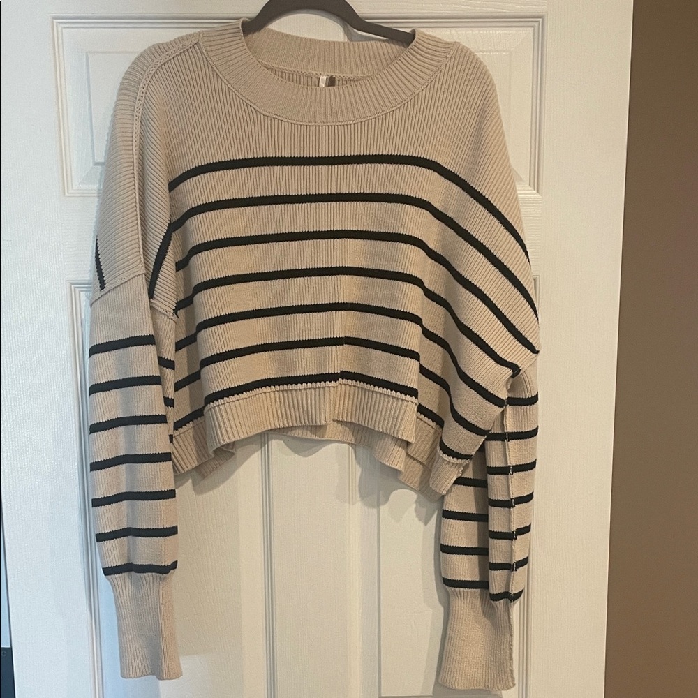 Free People Beige and Black Striped Sweater